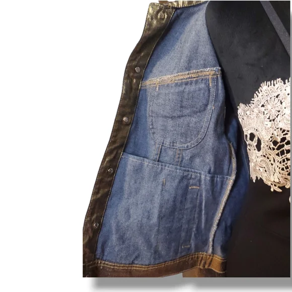 PARASUCO Gold Shimmer Denim Jean Jacket Metallic Finish Size Large - Picture 7 of 15